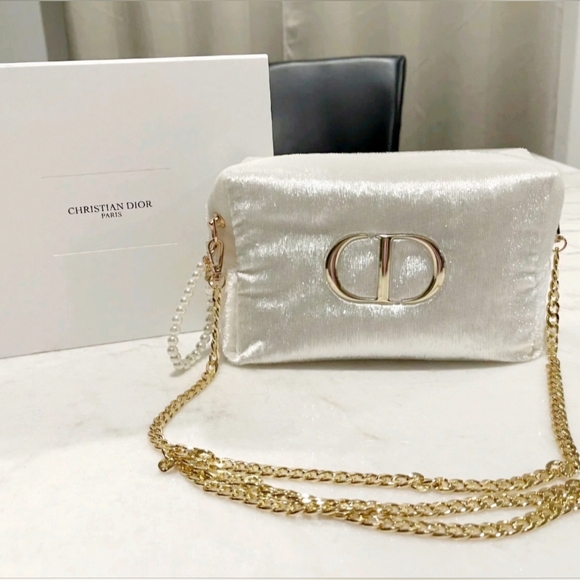 Christian Dior CD white glitter cosmetic pouch/clutch/bag large size rare - Picture 1 of 15